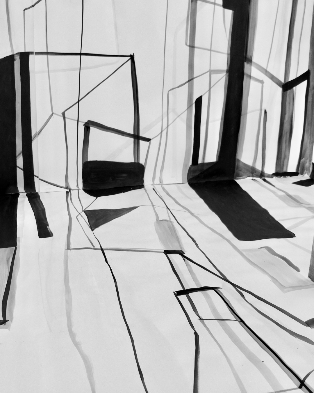 Monika Bartholomé, Berliner Zimmer, Tusche und Acryl auf Papier, 2023, Foto: Claudia Busching